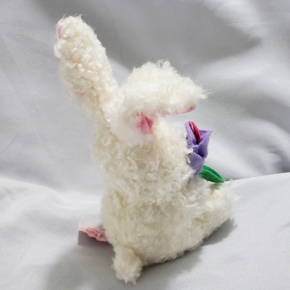 Russ Petal Pals White Bunny Rabbit Plush 5" Stuffed Animal Purple Felt Flower - Picture 4 of 7